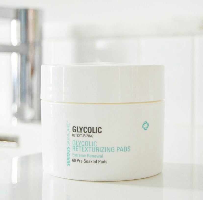 Serious Skincare Glycolic Retexturizing Treatment Pads gently exfoliate, smooth skin texture, and reveal a brighter, more radiant-looking complexion.