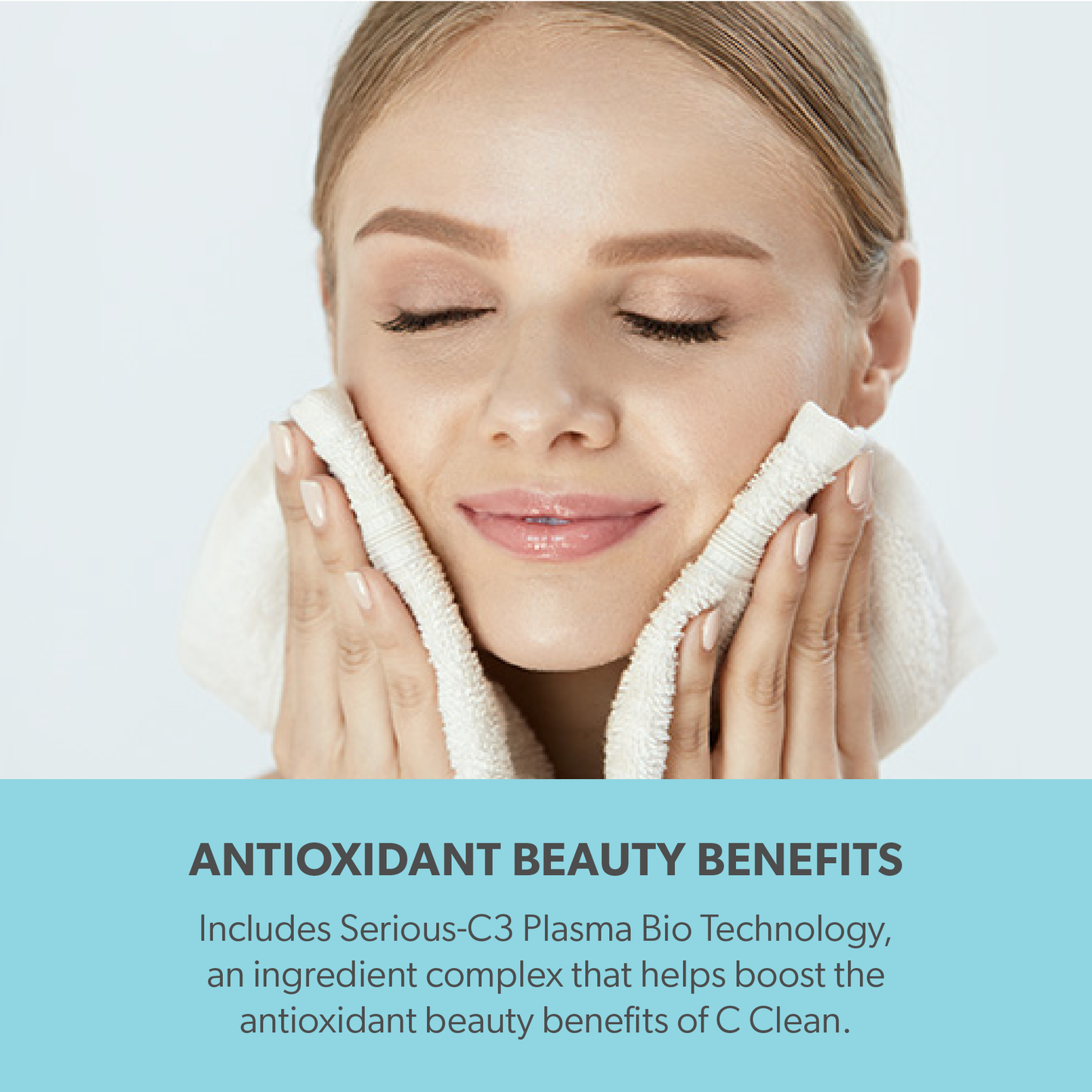 Female model enjoying the benefits of serious c3 plasma ingredients for face