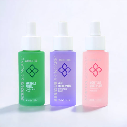 An arrangement of premium facial serums by Serious Skincare