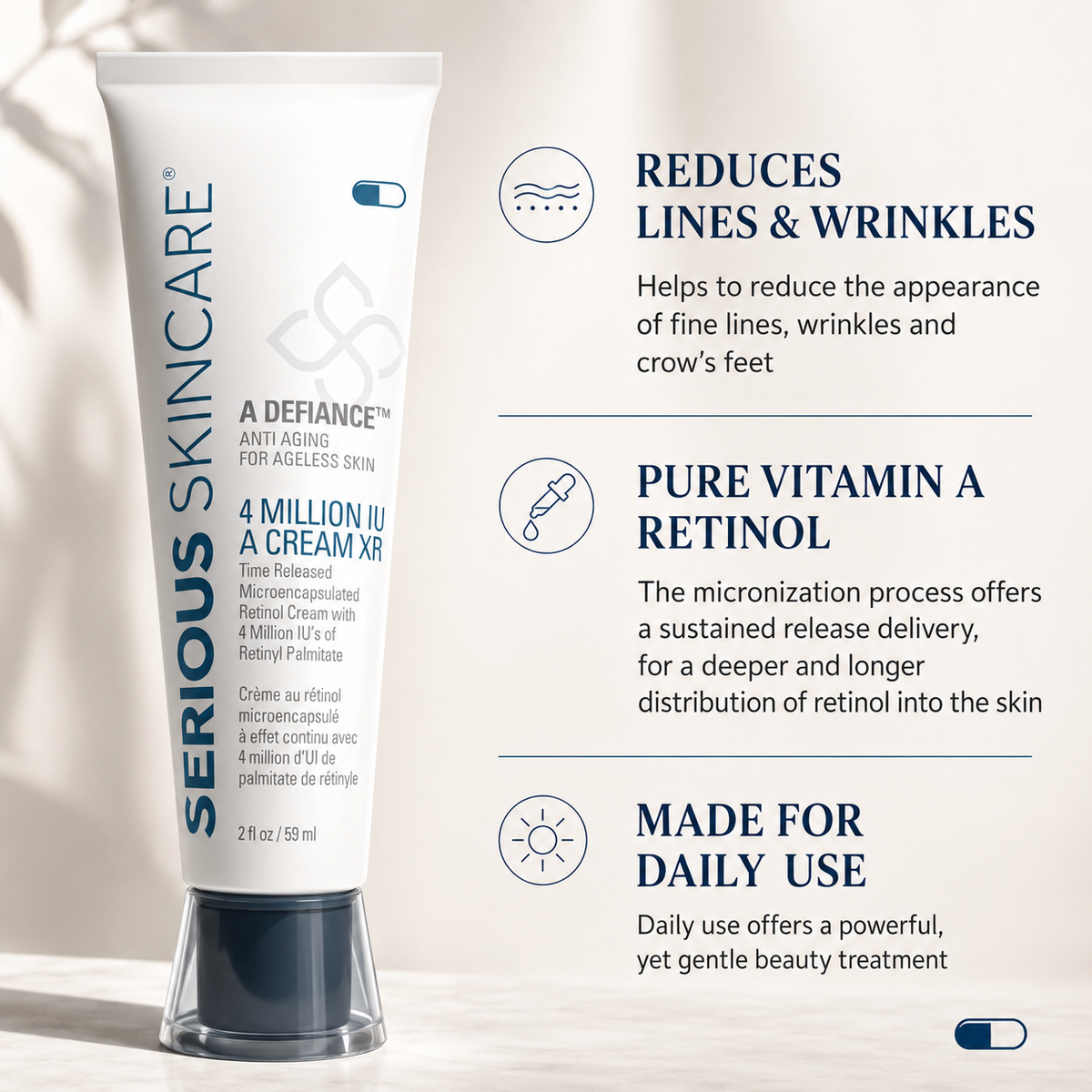 Serious Skincare A Defiance Retinol Trio—a complete cleanse, treat + hydrate regimen designed to help reset the look of aging, sun-stressed skin.
