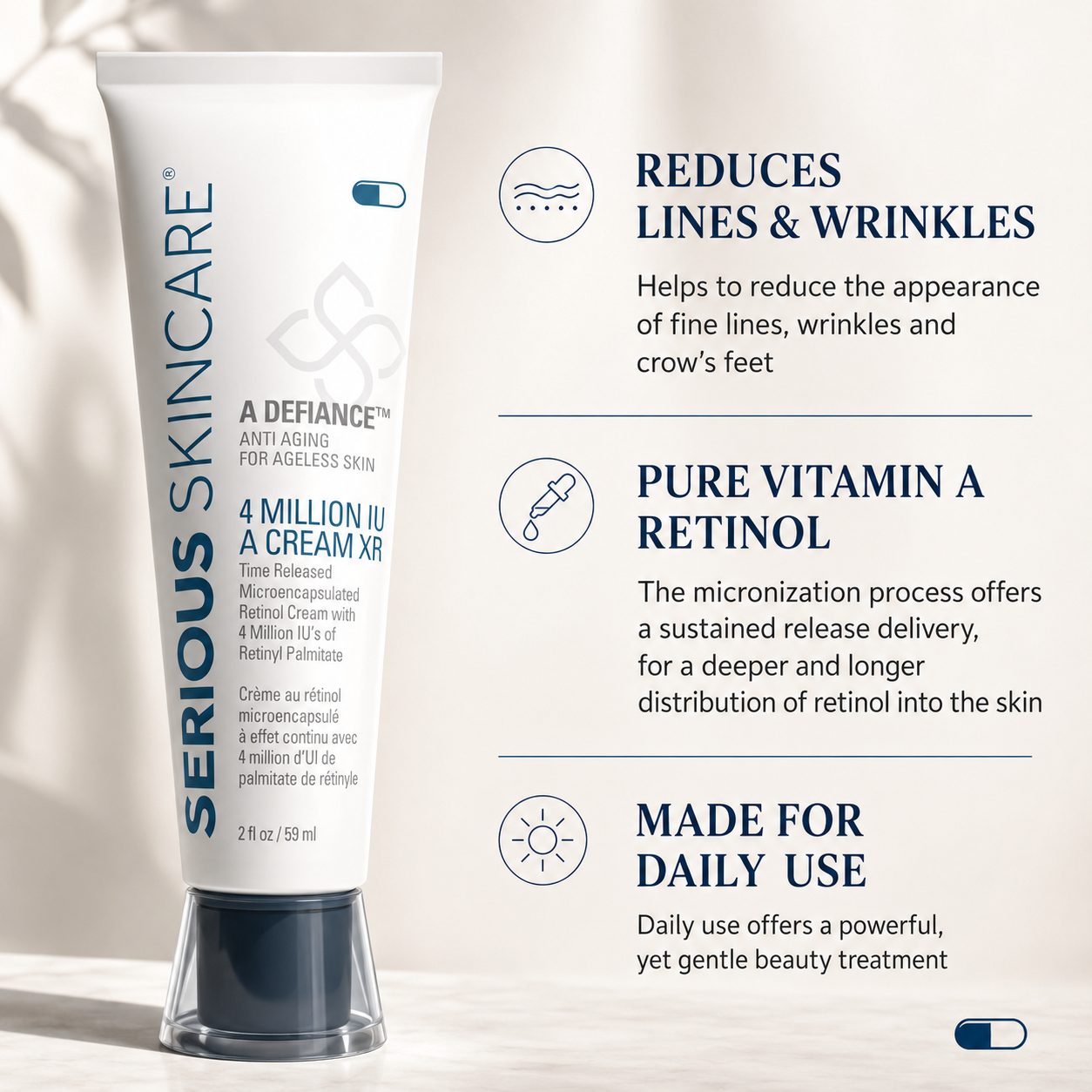 Serious Skincare A Defiance Retinol Trio—a complete cleanse, treat + hydrate regimen designed to help reset the look of aging, sun-stressed skin.