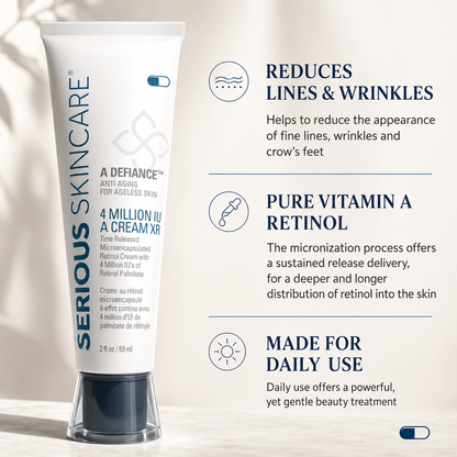 Serious Skincare A Defiance Retinol Trio—a complete cleanse, treat + hydrate regimen designed to help reset the look of aging, sun-stressed skin.