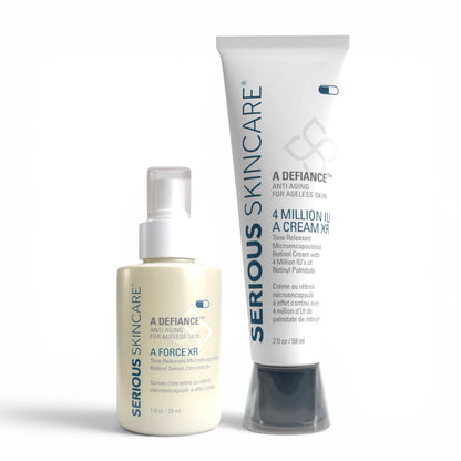 Serious Skincare A FORCE Retinol Serum and 4 Million IU Retinol Cream help visibly smooth wrinkles, improve skin texture, and reveal firmer, younger-looking skin.