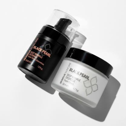Black Pearl Deep Wrinkle Facial Serum with Tahitian Black Pearl and caviar extract for hydrated, smoother-looking mature skin and visible wrinkle care.