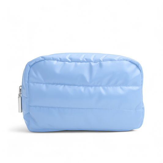 Light blue pouch with a zipper on a white background