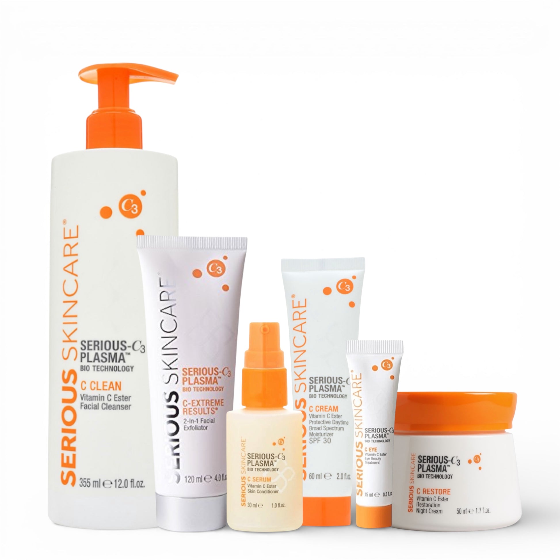 Collection of Luminous Serious Skincare C3 Plasma products on a white background