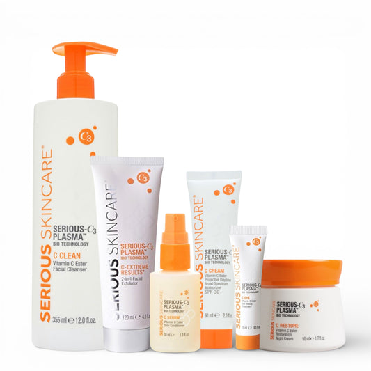 Collection of Luminous Serious Skincare C3 Plasma products on a white background