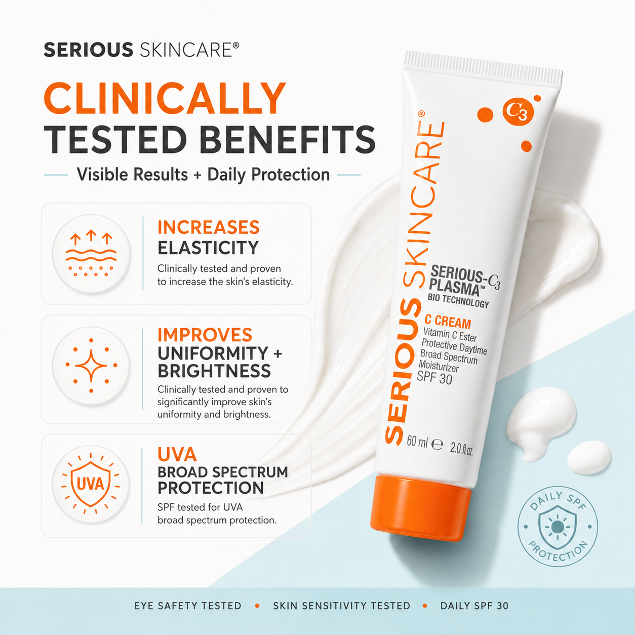 Serious Skincare C Cream SPF 30 Vitamin C facial moisturizer with broad-spectrum sun protection to hydrate, brighten and protect skin from UVA/UVB rays.