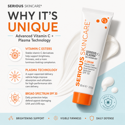 Serious Skincare C Cream SPF 30 Vitamin C facial moisturizer with broad-spectrum sun protection to hydrate, brighten and protect skin from UVA/UVB rays.