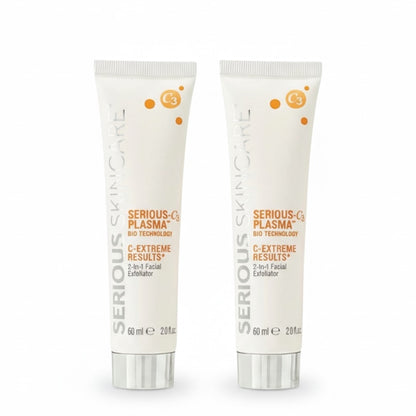 Two tubes of Serious Skin Care Plasma on a white background.  C Extreme Results.