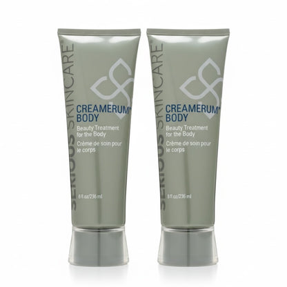 Two tubes of Serious Skincare Creamerum Body Duo on a white background