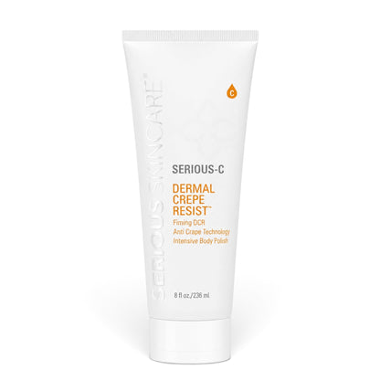 Serious Skincare Dermal Crepe Resist Body Scrub exfoliating body treatment to smooth rough, dry, crepey-looking skin for a softer, more youthful appearance.