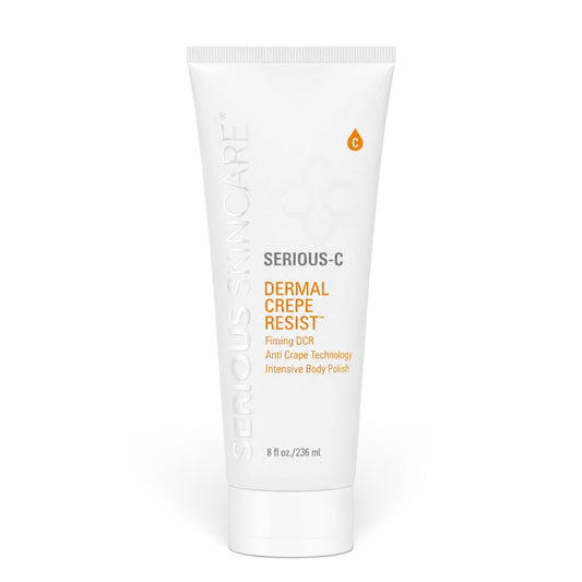 Serious Skincare Dermal Crepe Resist Body Scrub exfoliating body treatment to smooth rough, dry, crepey-looking skin for a softer, more youthful appearance.