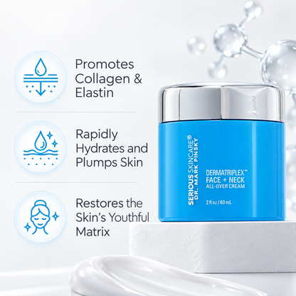 Serious Skincare Dr. Mark Pinsky DERMATRIPLEX Face + Neck Cream with hyaluronic acid and collagen to hydrate, plump and smooth the look of fine lines and wrinkles.