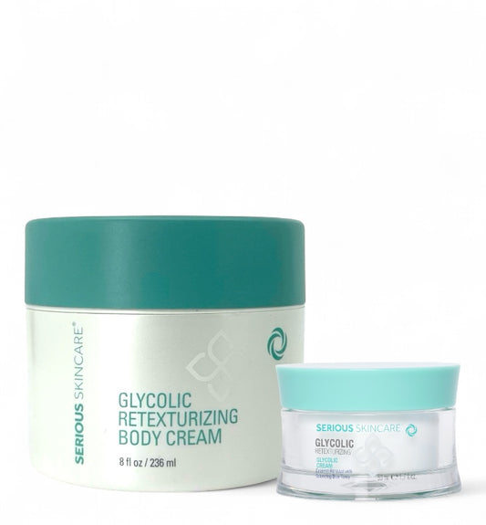 Glycolic Retexturizing Body Cream + Glycolic Blue Tansy Face Cream
