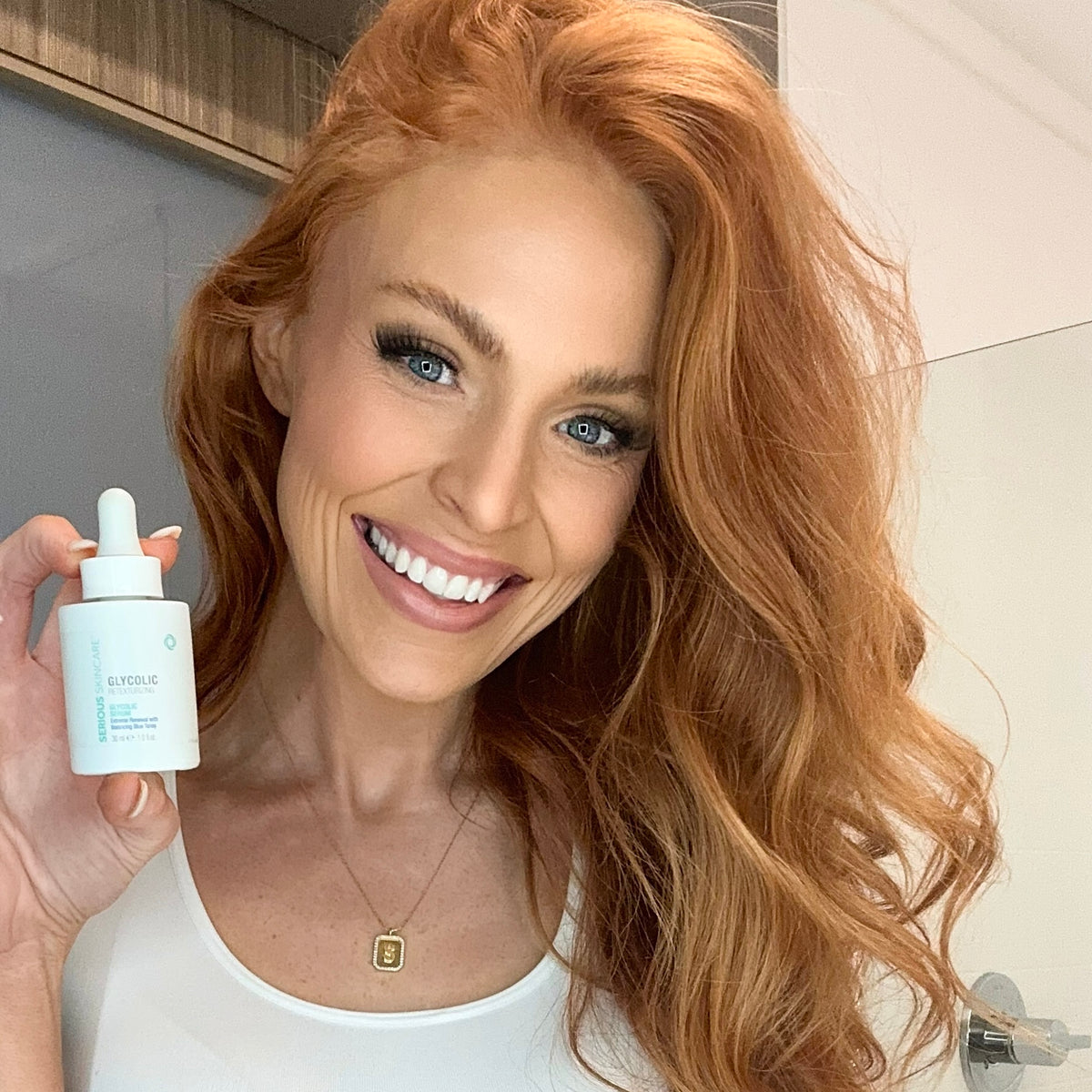 Serious Skincare Concentrated Glycolic Serum with 8% AHAs and Blue Tansy helps smooth skin, refine pores, and brighten the complexion.
