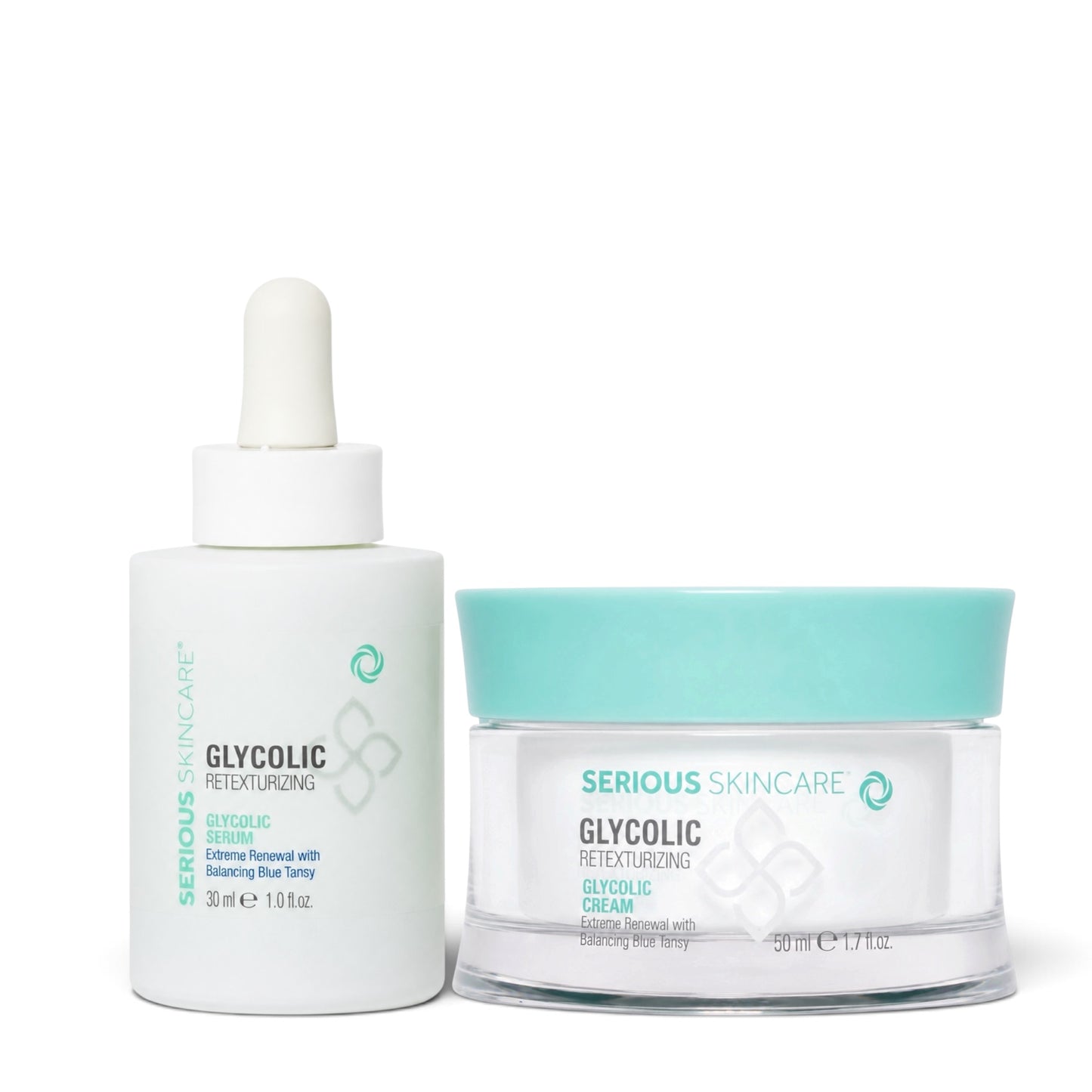 Serious Skincare Glycolic Duo with Glycolic Serum and Glycolic Retexturizing Cream helps smooth skin texture, refine pores, and reveal a brighter, more radiant-looking complexion.