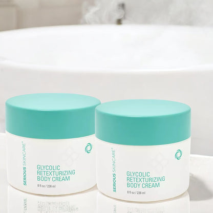 Serious Skincare Glycolic Body Cream helps firm, smooth, and hydrate crepey skin while improving the appearance of uneven texture and dullness.
