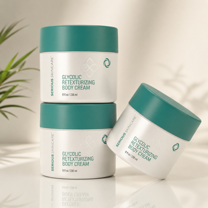  Serious Skincare Glycolic Body Cream helps firm, smooth, and hydrate crepey skin while improving the appearance of uneven texture and dullness.
