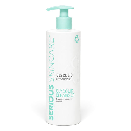 Serious Skincare Glycolic Retexturizing Cleanser gently exfoliates, removes makeup and impurities, and reveals softer, smoother, brighter-looking skin.