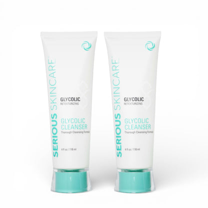 Serious Skincare Glycolic Retexturizing Cleanser gently exfoliates, removes makeup and impurities, and reveals softer, smoother, brighter-looking skin.