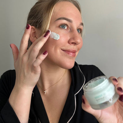 Serious Skincare Glycolic Retexturizing Cream with glycolic acid and Blue Tansy helps exfoliate, hydrate, and reveal smoother, brighter-looking skin.