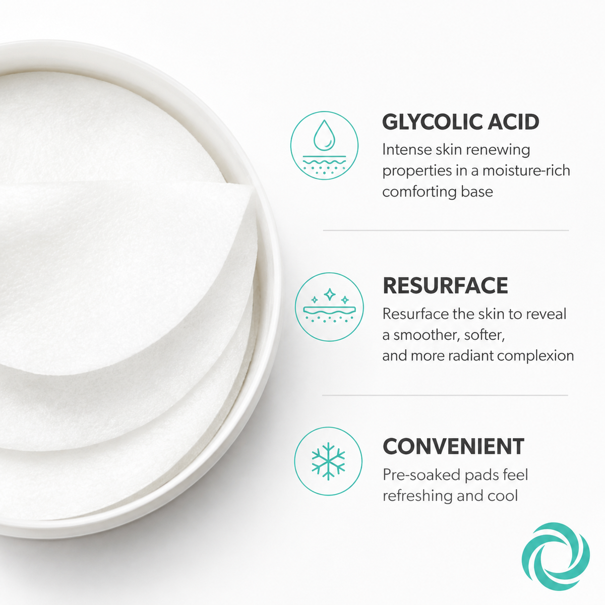 Serious Skincare Glycolic Pads exfoliating facial treatment pads with glycolic acid to smooth, brighten and refine the look of uneven skin texture.