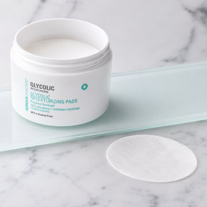 Serious Skincare Glycolic Pads exfoliating facial treatment pads with glycolic acid to smooth, brighten and refine the look of uneven skin texture.