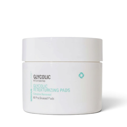 Serious Skincare Glycolic Pads exfoliating facial treatment pads with glycolic acid to smooth, brighten and refine the look of uneven skin texture.