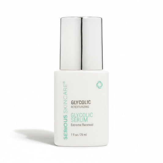 Serious Skincare Original Glycolic Serum with glycolic acid and AHAs helps exfoliate, smooth skin texture, and reveal a brighter, more youthful-looking complexion.
