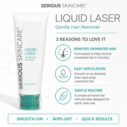 A tube of Serious Skincare Liquid Laser gentle hair removal cream.