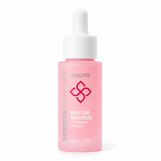 Serious Skincare Absolutes Moisture Multiplier with 4D Hyaluronic Acid instantly hydrates, plumps, and smooths the skin for a radiant, youthful-looking complexion.