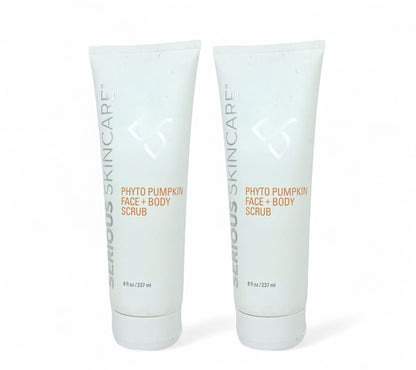 Two tubes of 'Serious Skincare' Phyto Pumpkin Face + Body Scrub on a white background