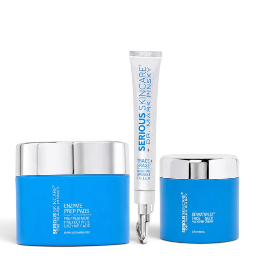 Dr. Mark Pinsky 3-Step Skincare System by Serious Skincare featuring targeted treatments to exfoliate, hydrate, plump and smooth the look of fine lines and wrinkles.
