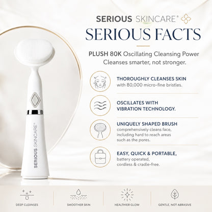Ultra-soft ultrasonic facial cleansing tool with 80,000 micro-fine sonic bristles for deep cleansing, smoother skin and a refreshed complexion.