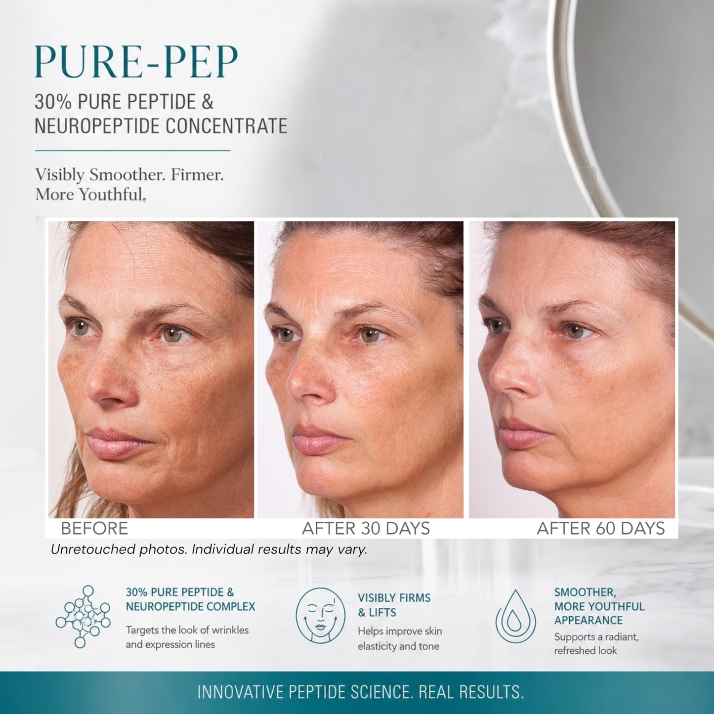 Serious Skincare Pure Pep Concentrate anti-aging facial serum with advanced peptides to help visibly smooth wrinkles, improve firmness and promote a more youthful-looking complexion.