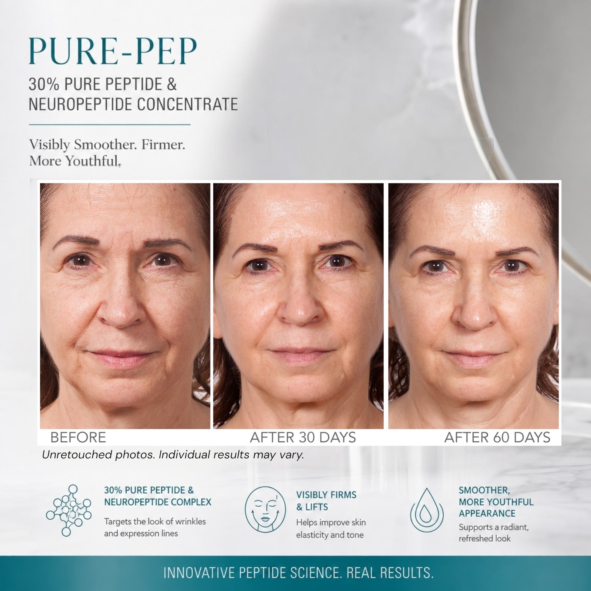 Serious Skincare Pure Pep Concentrate anti-aging facial serum with advanced peptides to help visibly smooth wrinkles, improve firmness and promote a more youthful-looking complexion.