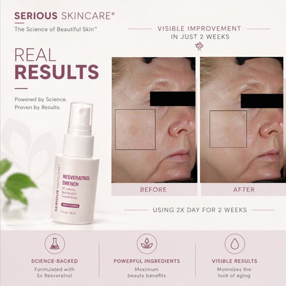 Serious Skincare Resveratrol Drench X5 Concentrate antioxidant anti-aging facial serum with resveratrol to smooth the look of fine lines and wrinkles.