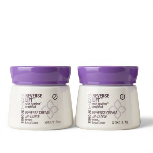 Two jars of Serious Skin Care Reverse Cream In-Intensity on a white background