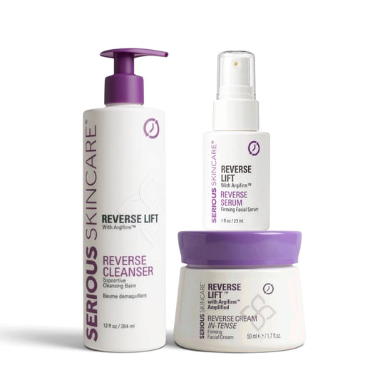 Serious Skincare Reverse Lift Trio with 12 oz Cleanser, Serum and Cream to cleanse, hydrate, firm and smooth the look of fine lines, wrinkles and aging skin.