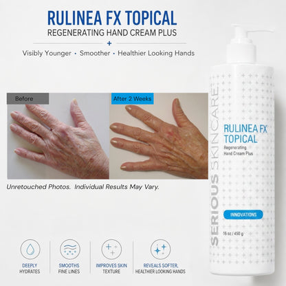 Serious Skincare Rulinea RX Hand Cream 16 oz moisturizing hand and body cream for softer, smoother, hydrated, and youthful-looking skin.