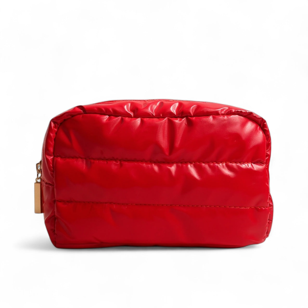 Red puffer bag on a white background