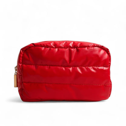 Red puffer bag on a white background