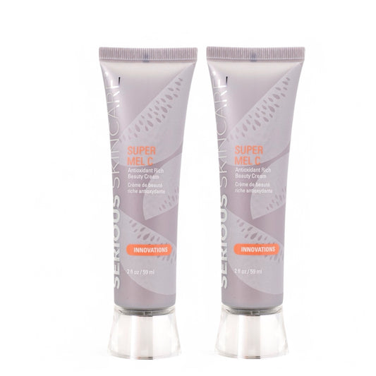 Two tubes of Super Mel C Cream placed side by side against a white background.