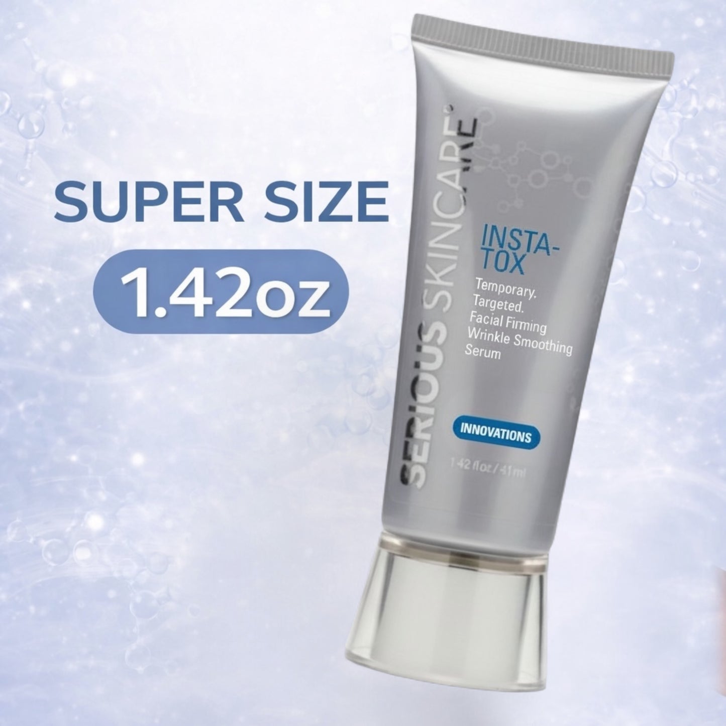 Serious Skincare Insta-Tox serum tube on a light blue background