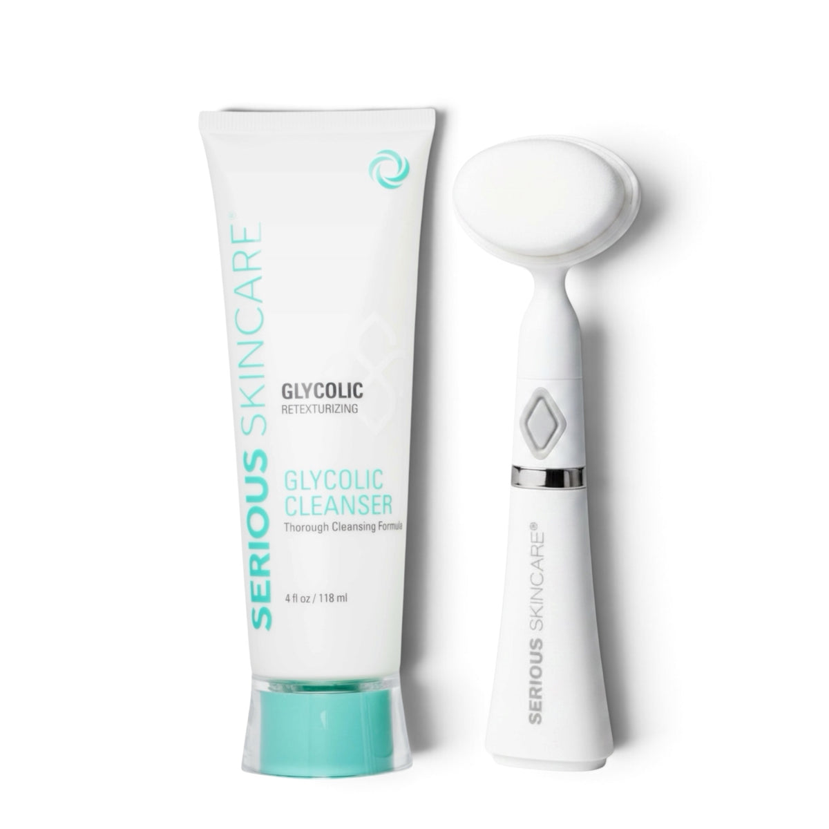 Serious Skincare Glycolic 4oz Retexturizing Cleanser with Plush Cleansing Brush for smoother, brighter, refreshed-looking skin
