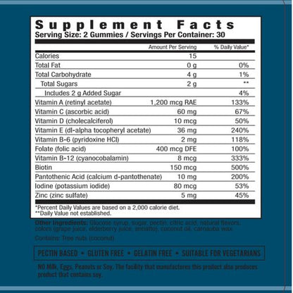 Close-up view of Serious Skincare's retinol gummies supplement facts